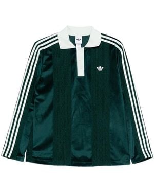 adidas Winterised Three Stripe Soccer Polo Top - Green