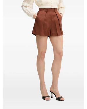 Silvian Heach Posane Pleated High-Waisted Shorts - Orange