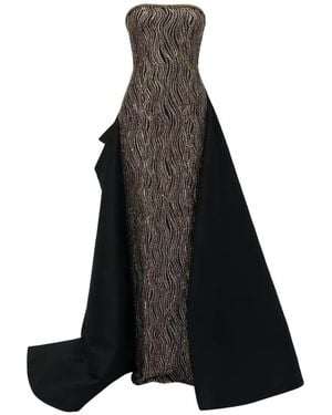 Gemy Maalouf Strapless Beaded Overskirt Gown - Black