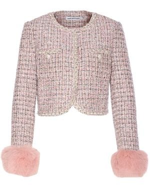 Self-Portrait Crystal-Embellished Tweed Jacket - Pink