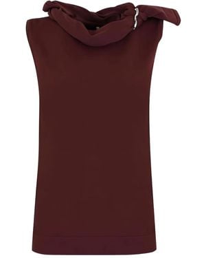 Liviana Conti Draped Cowl-Neck Sleeveless Top - Red