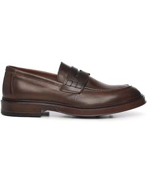 Giuliano Galiano Leather Round-Toe Loafers - Brown