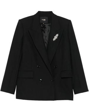 Maje Vayra Crystal-Embellished Double-Breasted Blazer - Black