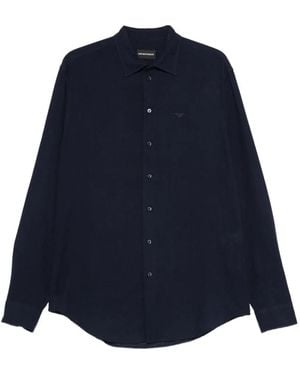 Emporio Armani Chest-Logo Button-Fastening Shirt - Blue