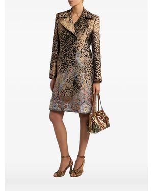 Etro Double-Breasted Jacquard Coat With Paisley And Animal Motif - Brown