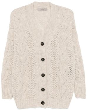 D.exterior Open-Knit Button-Up Cardigan - White
