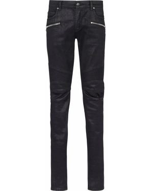 Balmain Beschichtete Slim-Fit-Jeans - Blau