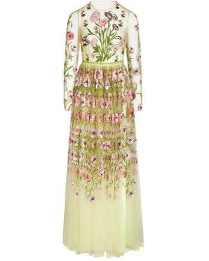 Giambattista Valli Vestido largo con bordado floral - Metálico