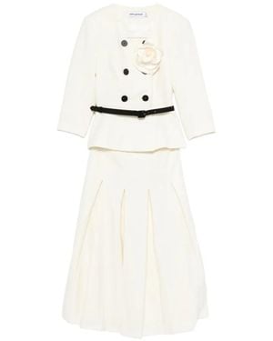 Self-Portrait Floral-Detail Belted Skirt Suit - White