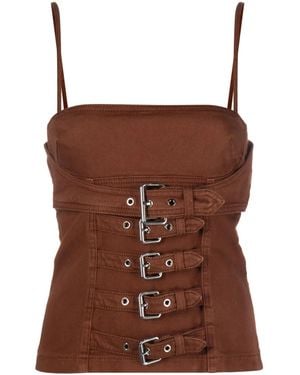 Blumarine Buckle-Embellished Denim Cami Top - Brown