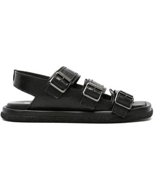 Moma Lux Buckled Leather Sandals - Black