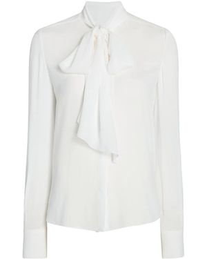Another Tomorrow Enka-Blend Tie-Neck Blouse - White