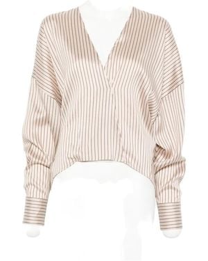Alysi Vertical-Stripe Long-Sleeve Blouse - White