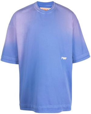 PDF Bleached-Effect Logo-Embroidered Cotton T-Shirt - Blue