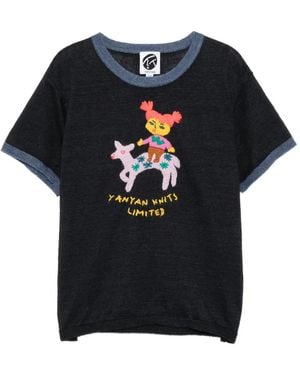 YANYAN KNITS Campus Embroidered Ringer T-Shirt - Black