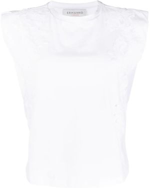 ERMANNO FIRENZE Floral-Appliqué Sleeveless Cotton Top - White