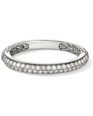John Hardy Anello A Fascia Essential Con Diamanti - Bianco