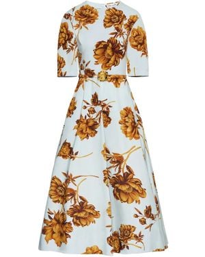 Oscar de la Renta Floral-Print Belted Dress - White