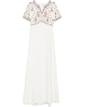 Dina Melwani Embellished Short-Sleeved Maxi Dress - White