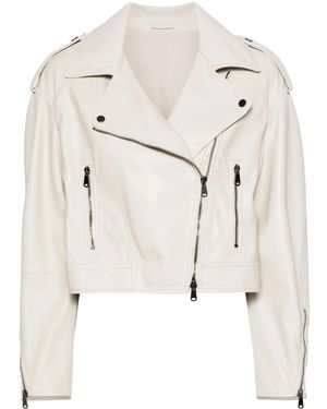 Brunello Cucinelli ノッチドラペル レザージャケット - ナチュラル