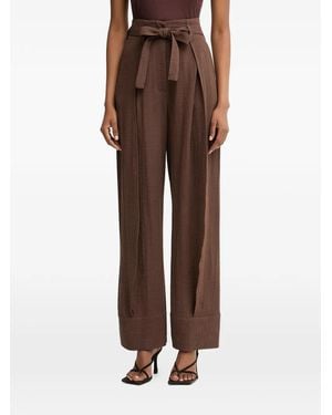 SIMONA CORSELLINI Belted Crinkled-Effect Trousers - Brown