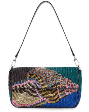 STAUD Timmy Bead-Embellished Shell-Motif Shoulder Bag - Blue
