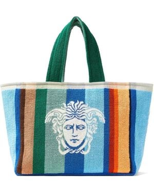 Versace Striped Cotton-Terry Jacquard Tote Bag - Blue