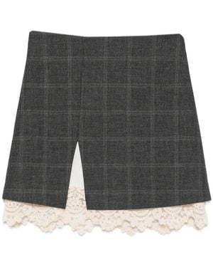 Sandro Lace-Trim Checked Skirt - Gray