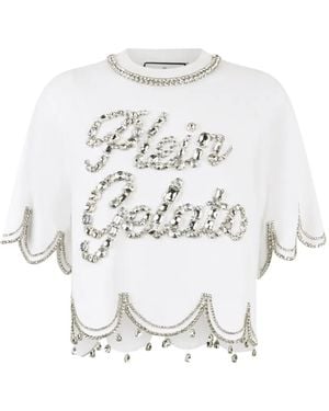 Philipp Plein Crystal Waves Cropped T-Shirt - White