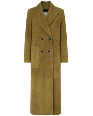 Halfboy Double-Breasted Suede Coat - Green