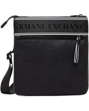 ARMANI EXCHANGE Logo-Tape Pebbled-Effect Messenger Bag - Black