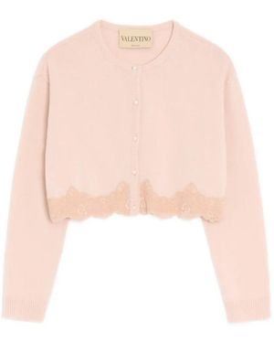 Valentino Garavani Wool Cardigan With Lace - Pink