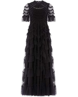 Needle & Thread Aviana Ruffled Short-Sleeves Maxi Dress - Black