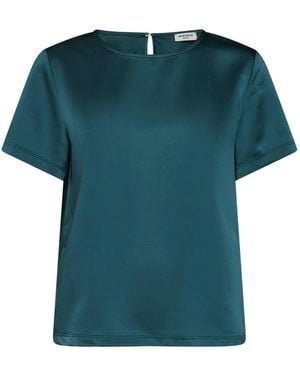 Weekend by Maxmara Satin Keyhole-Detail Jersey-Panel T-Shirt - Green