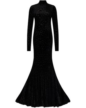 Roberto Cavalli High-Collar Flared Maxi Dress - Black