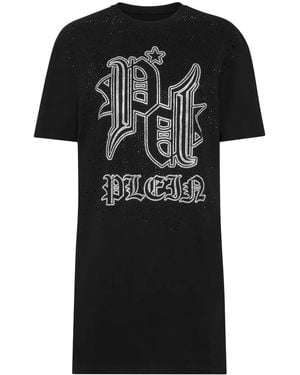 Philipp Plein Crystal-Logo T-Shirt Dress - Black