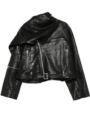 Rick Owens Scarf-Detail Leather Jacket - Black