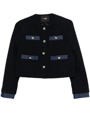 Maje Button-Embellished Pocket Tweed Jacket - Black