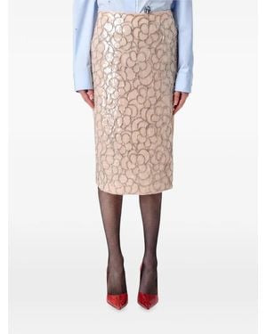 Des Phemmes Crystal-Embellished Sequined Midi Skirt - Natural