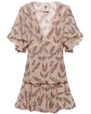 Aniye By Uma V-Neck Embellished Mini Dress - Pink