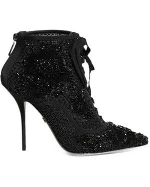 Dolce & Gabbana Embellished Mesh Ankle Boots - Black