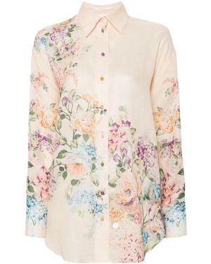 Zimmermann Lightweight Floral Print Semi-Transparent Ramie Shirt - White