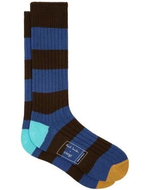 Paul Smith Chaussettes Rayées En Maille Côtelée - Blue
