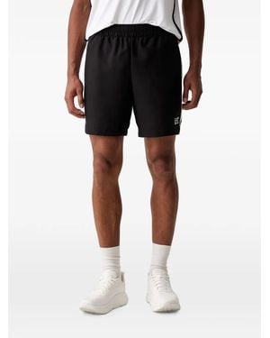 EA7 Logo-Print Stripe-Detail Shorts - Black