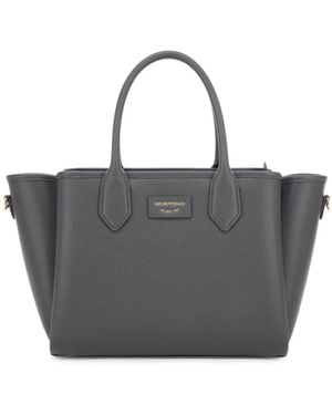 Emporio Armani Logo-Patch Pebbled Tote Bag - Gray