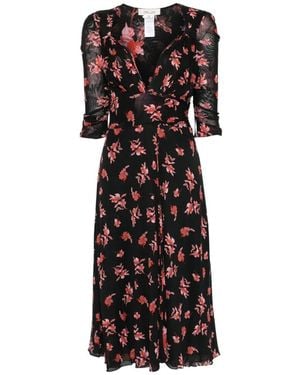 Diane von Furstenberg Carmen Floral-Print Ruched-Sleeve Midi Dress - White