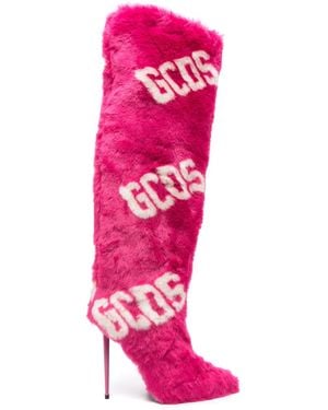 Gcds Logo-Detail Knee-High Boots - Pink