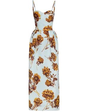 Oscar de la Renta Floral-Print Corset Gown - Metallic