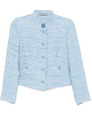 Tagliatore Jaqueline Button Frayed Tweed Jacket - Blue
