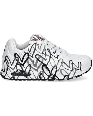 Skechers Heart-Print Lace-Up Sneakers - White